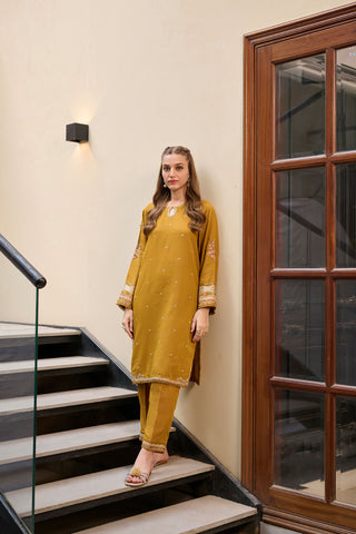 DC-2290 MUSTARD 2PCS  EMBROIDERED KURTA WITH TROUSER