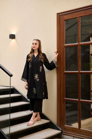DC-2298 BLACK 2PCS  EMBROIDERED KURTA WITH TROUSER