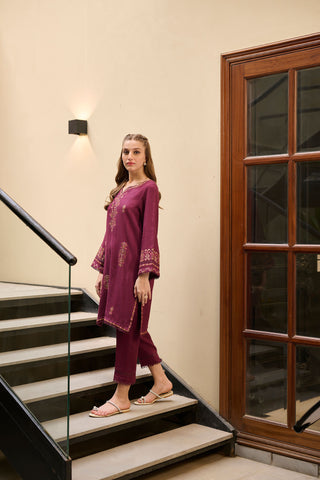 DC-2292 PURPLE 2PCS  EMBROIDERED KURTA WITH TROUSER