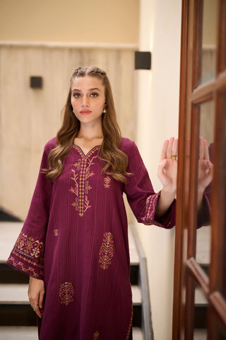 DC-2292 PURPLE 2PCS  EMBROIDERED KURTA WITH TROUSER