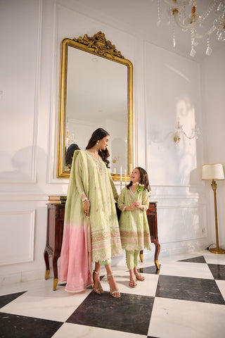 SS24DA-2378 LIGHT GREEN 2PCS  EMBROIDERED KURTA WITH TROUSER