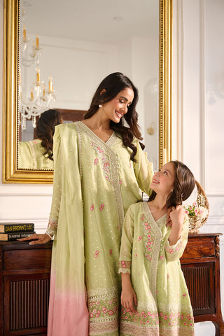 SS24DA-2378 LIGHT GREEN 2PCS  EMBROIDERED KURTA WITH TROUSER