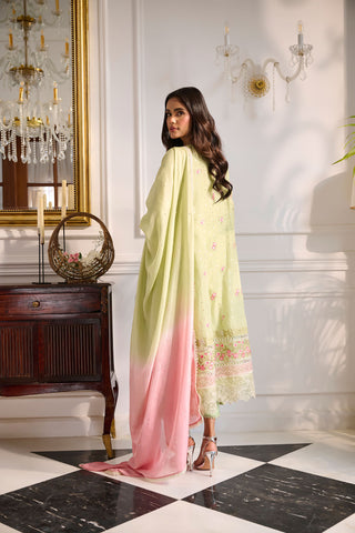 SS24DA-2378 LIGHT GREEN 2PCS  EMBROIDERED KURTA WITH TROUSER