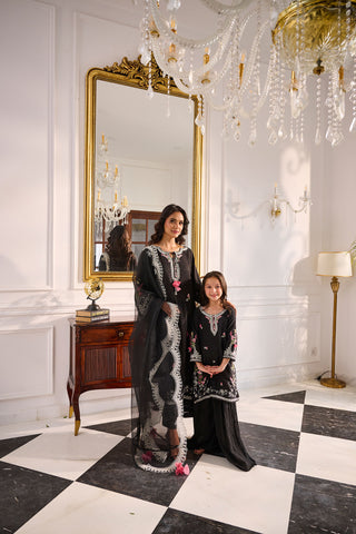 SS24DA-2377 BLACK 2PCS  EMBROIDERED KURTA WITH TROUSER