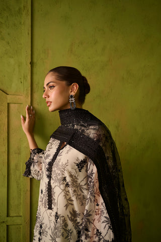 SS24DA-2467   GREY  2PCS  EMBROIDERED KURTA WITH TROUSER