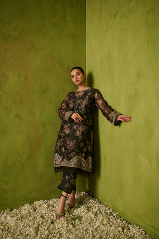 SS24DA-2474   DARK GREEN  2PCS  EMBROIDERED KURTA WITH TROUSER