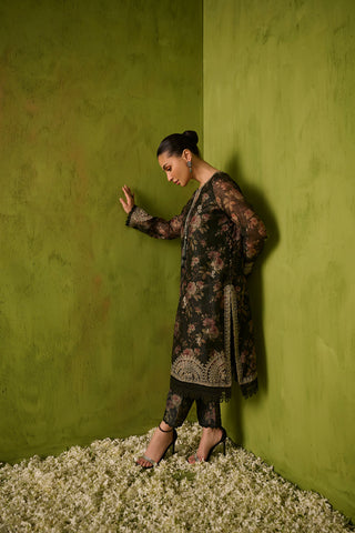 SS24DA-2474   DARK GREEN  2PCS  EMBROIDERED KURTA WITH TROUSER