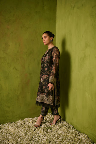SS24DA-2474   DARK GREEN  2PCS  EMBROIDERED KURTA WITH TROUSER