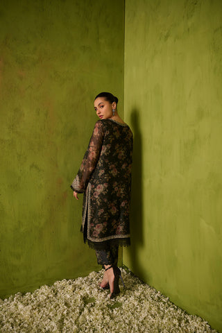 SS24DA-2474   DARK GREEN  2PCS  EMBROIDERED KURTA WITH TROUSER