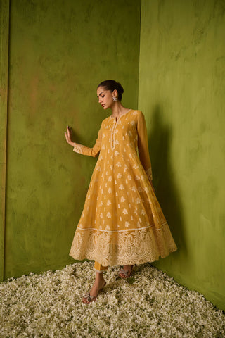 SS24DA-2479   MUSTARD  2PCS  EMBROIDERED KURTA WITH TROUSER