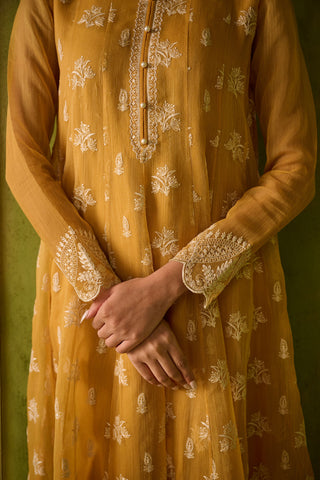 SS24DA-2479   MUSTARD  2PCS  EMBROIDERED KURTA WITH TROUSER