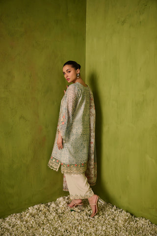 SS24DA-2470   GREEN  2PCS  EMBROIDERED KURTA WITH TROUSER