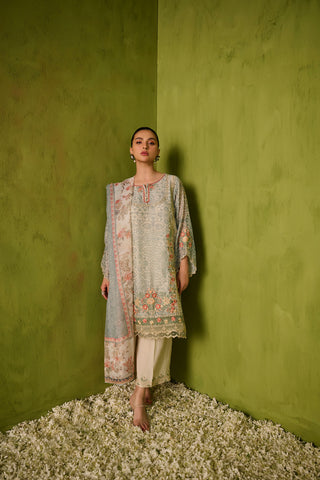 SS24DA-2470   GREEN  2PCS  EMBROIDERED KURTA WITH TROUSER