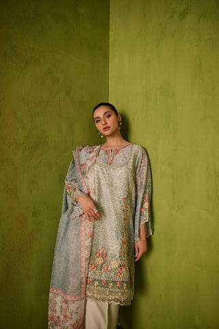 SS24DA-2470   GREEN  2PCS  EMBROIDERED KURTA WITH TROUSER