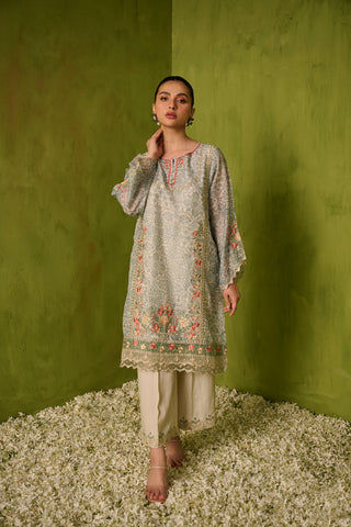 SS24DA-2470   GREEN  2PCS  EMBROIDERED KURTA WITH TROUSER