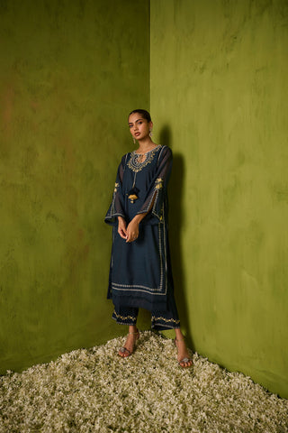 SS24DA-2422   NAVY BLUE  2PCS  EMBROIDERED KURTA WITH TROUSER