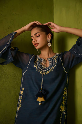 SS24DA-2422   NAVY BLUE  2PCS  EMBROIDERED KURTA WITH TROUSER