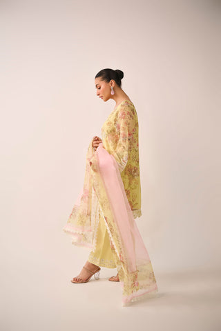 SS24DA-2466   LEMON YELLOW  2PCS  EMBROIDERED KURTA WITH TROUSER