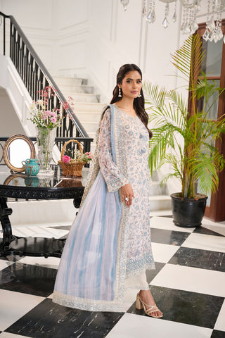 SS24DA-2365 SKY BLUE 2PCS  EMBROIDERED KURTA WITH TROUSER