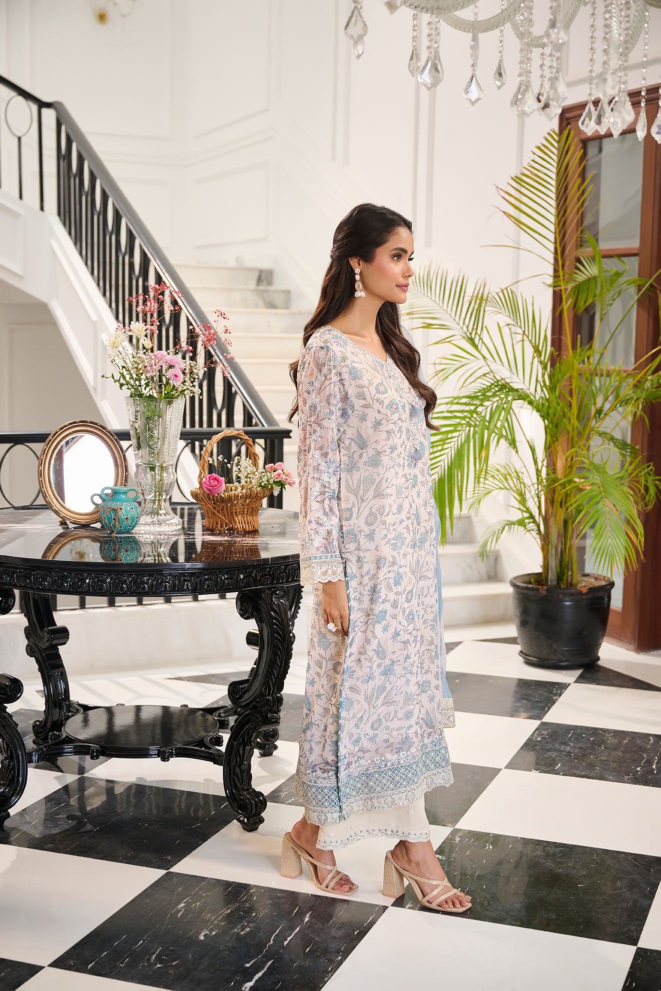 SS24DA-2365 SKY BLUE 2PCS  EMBROIDERED KURTA WITH TROUSER