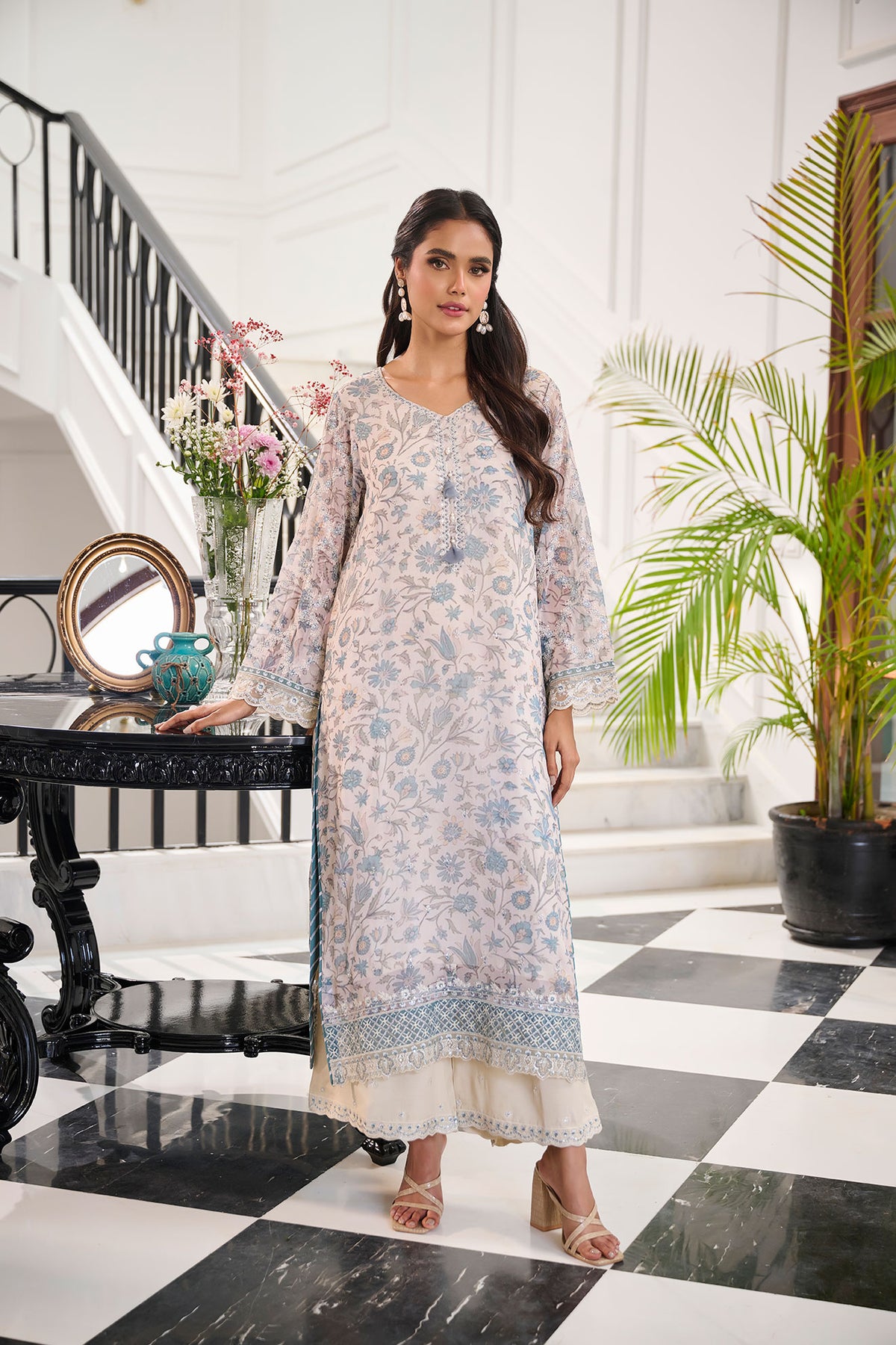 SS24DA-2365 SKY BLUE 2PCS  EMBROIDERED KURTA WITH TROUSER