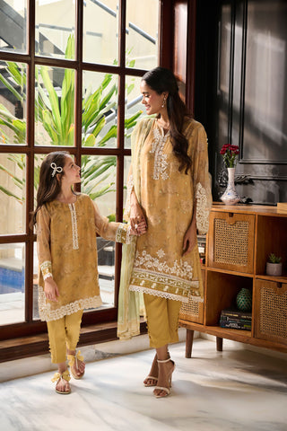SS24DA-2386 MUSTARD 2PCS  EMBROIDERED KURTA WITH TROUSER