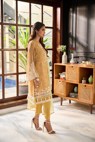 SS24DA-2386 MUSTARD 2PCS  EMBROIDERED KURTA WITH TROUSER