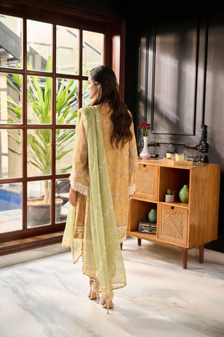 SS24DA-2386 MUSTARD 2PCS  EMBROIDERED KURTA WITH TROUSER