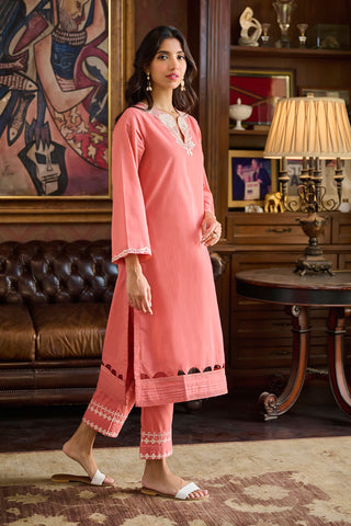 DC-2219 RUST 2PCS  EMBROIDERED KURTA WITH TROUSER
