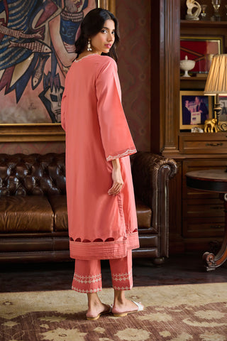 DC-2219 RUST 2PCS  EMBROIDERED KURTA WITH TROUSER