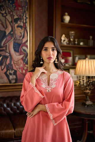 DC-2219 RUST 2PCS  EMBROIDERED KURTA WITH TROUSER