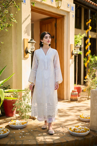 SS24DA-2396   WHITE  2PCS  EMBROIDERED KURTA WITH TROUSER