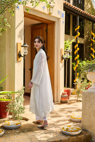 SS24DA-2396   WHITE  2PCS  EMBROIDERED KURTA WITH TROUSER