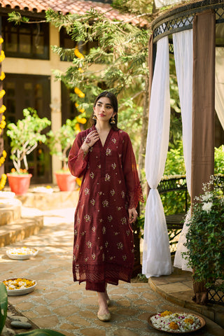 SS24DA-2388   MAROON  2PCS  EMBROIDERED KURTA WITH TROUSER