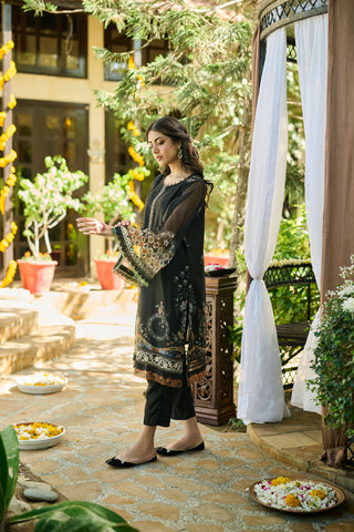 SS24DA-2391   BLACK  2PCS  EMBROIDERED KURTA WITH TROUSER