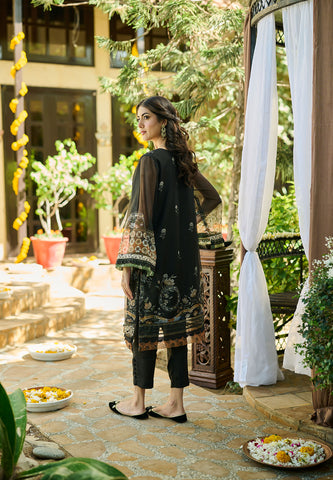 SS24DA-2391   BLACK  2PCS  EMBROIDERED KURTA WITH TROUSER