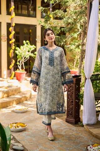 SS24DA-2392   BEIGE  2PCS  EMBROIDERED KURTA WITH TROUSER