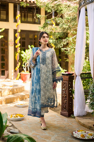 SS24DA-2392   BEIGE  2PCS  EMBROIDERED KURTA WITH TROUSER