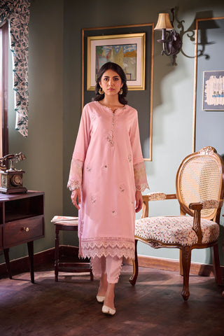 SS24DA-2394   LIGHT PINK  2PCS  EMBROIDERED KURTA WITH TROUSER