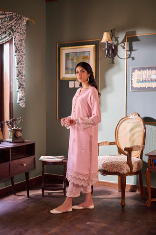 SS24DA-2394   LIGHT PINK  2PCS  EMBROIDERED KURTA WITH TROUSER
