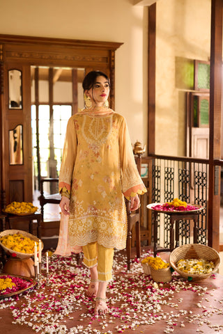 SS24DA-2372   YELLOW  2PCS  EMBROIDERED KURTA WITH TROUSER