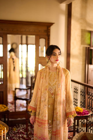 SS24DA-2372   YELLOW  2PCS  EMBROIDERED KURTA WITH TROUSER