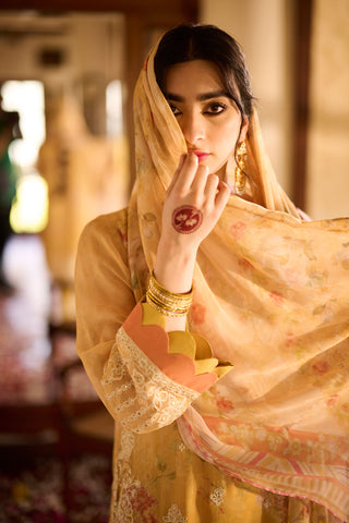 SS24DA-2372   YELLOW  2PCS  EMBROIDERED KURTA WITH TROUSER