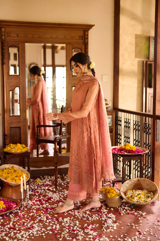 SS24DA-2366   RUST  2PCS  EMBROIDERED KURTA WITH TROUSER