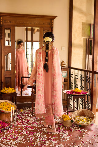 SS24DA-2366   RUST  2PCS  EMBROIDERED KURTA WITH TROUSER