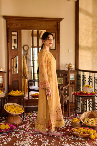 SS24DA-2376   MUSTARD  2PCS  EMBROIDERED KURTA WITH TROUSER