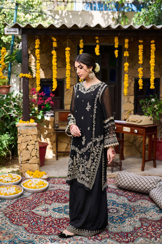 SS24DA-2270   BLACK  2PCS  EMBROIDERED KURTA WITH TROUSER