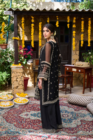 SS24DA-2270   BLACK  2PCS  EMBROIDERED KURTA WITH TROUSER