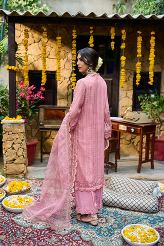SS24DA-2364   PINK  2PCS  EMBROIDERED KURTA WITH TROUSER