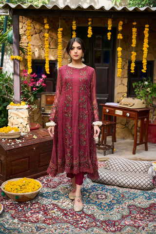 SS24DA-2363   MAROON  2PCS  EMBROIDERED KURTA WITH TROUSER